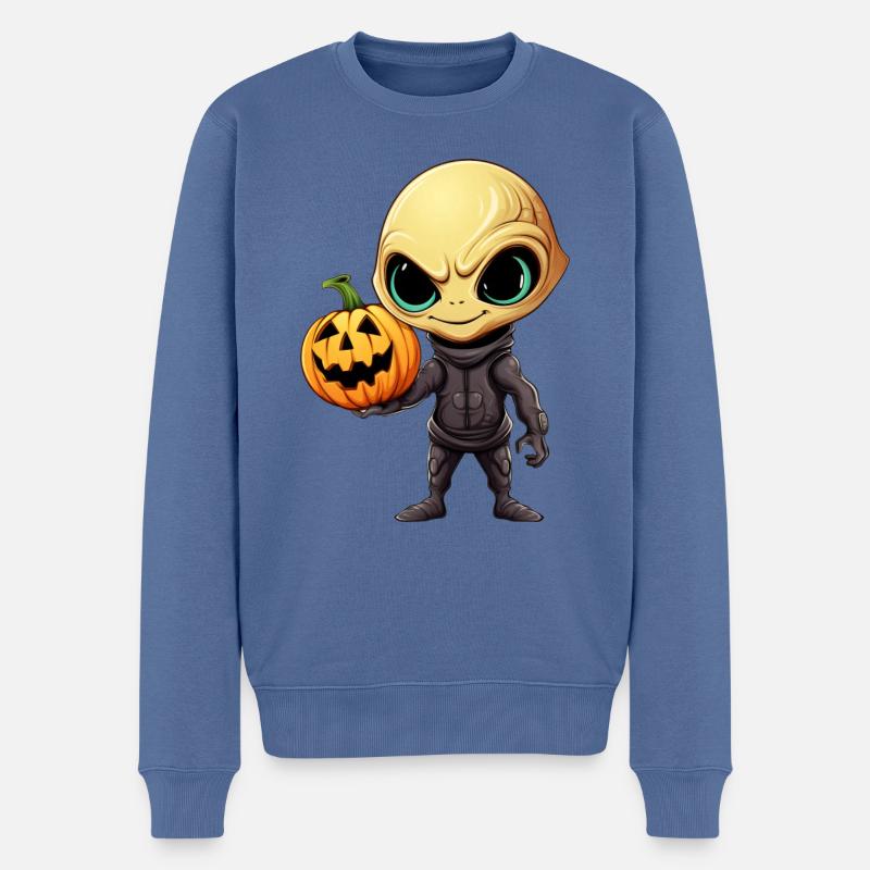 Alien d’Halloween avec citrouille - Pull Premium bio Homme - bleu pigeon