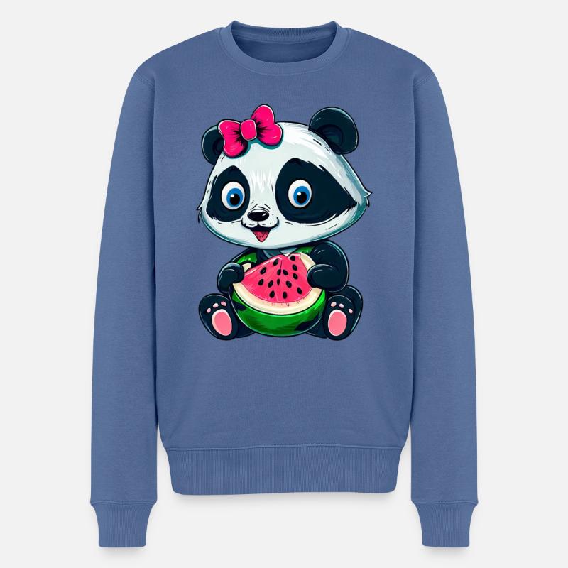 Süßes Panda-Mädchen mit Wassermelone - Männer Premium Bio Pullover - Taubenblau