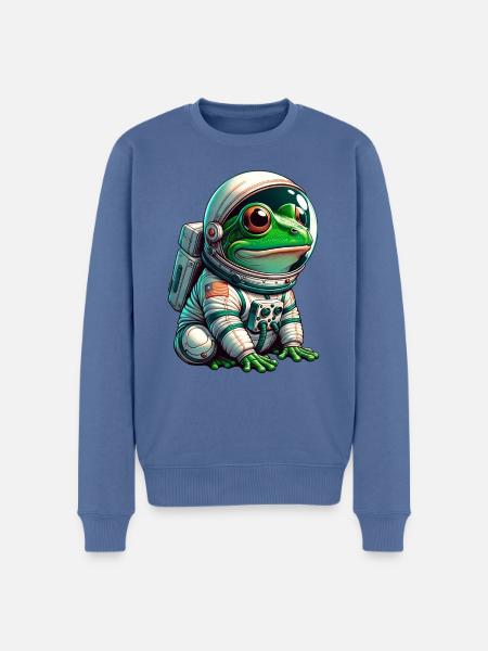 Frog astronaut in space - Men's Premium Organic Jumper - stone blue