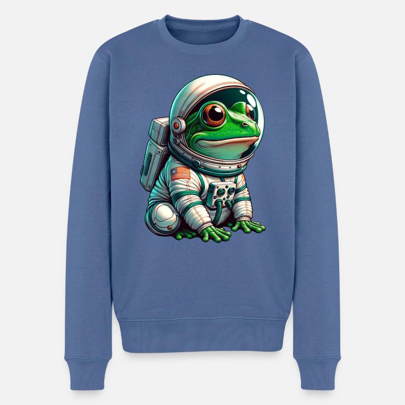 Grenouille astronaute dans l’espace - Pull Premium bio Homme - bleu pigeon