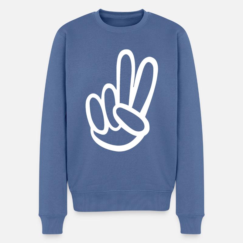 peace weiss handzeichen 2 Finger - Männer Premium Bio Pullover - Taubenblau