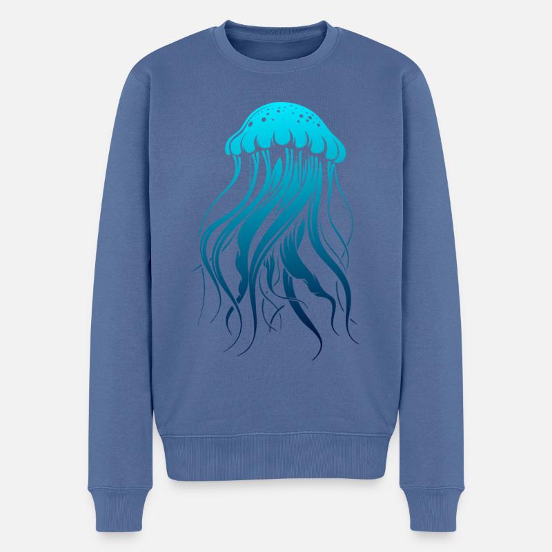 Glow With The Flow, Qualle mit Tentakeln, Spruch - Männer Premium Bio Pullover - Taubenblau