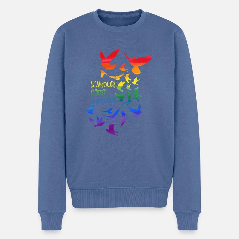 l'amour c'est l'amour,,regenbogen,tauben,vögel - Männer Premium Bio Pullover - Taubenblau
