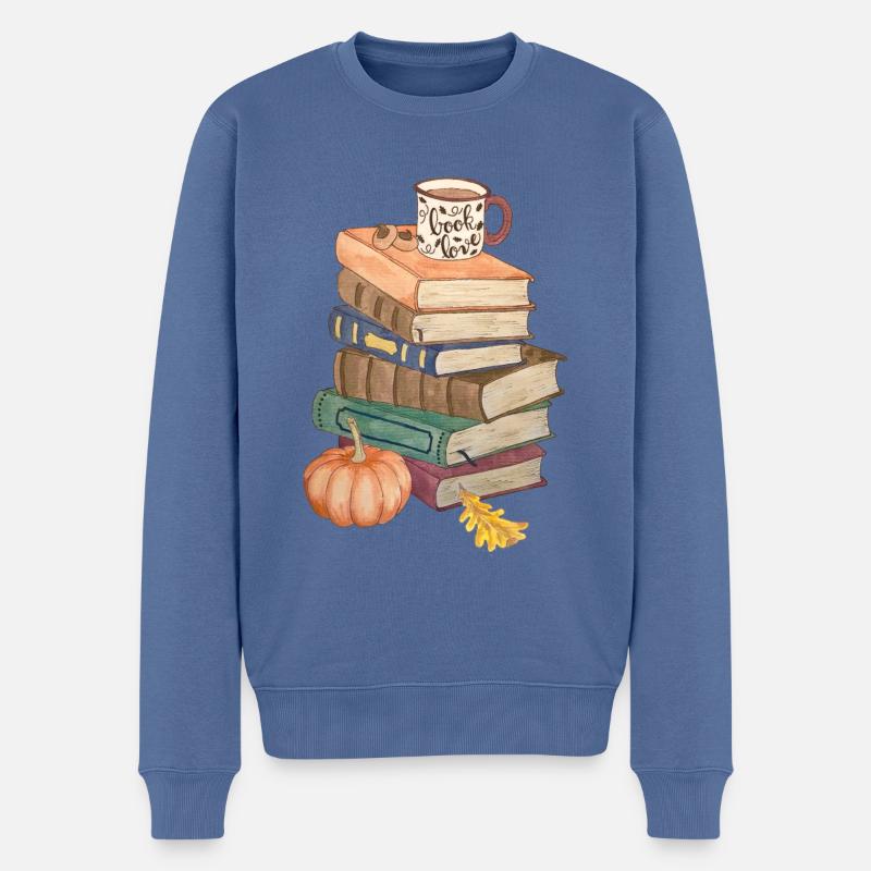 Bücher Liebe Bücherstapel herbstlich hygge lesen - Männer Premium Bio Pullover - Taubenblau