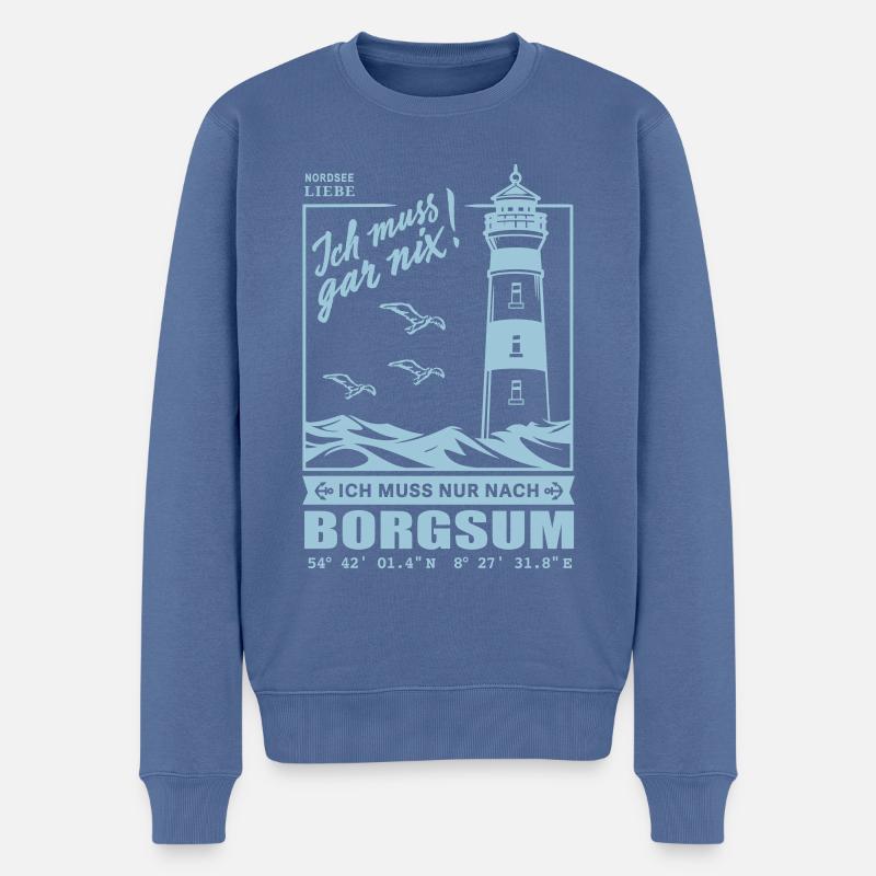 Borgsum Urlaub Nordseeinsel Föhr Strand Leuchtturm - Männer Premium Bio Pullover - Taubenblau