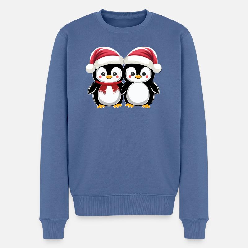 « Amis pingouins de Noël » - Pull Premium bio Homme - bleu pigeon