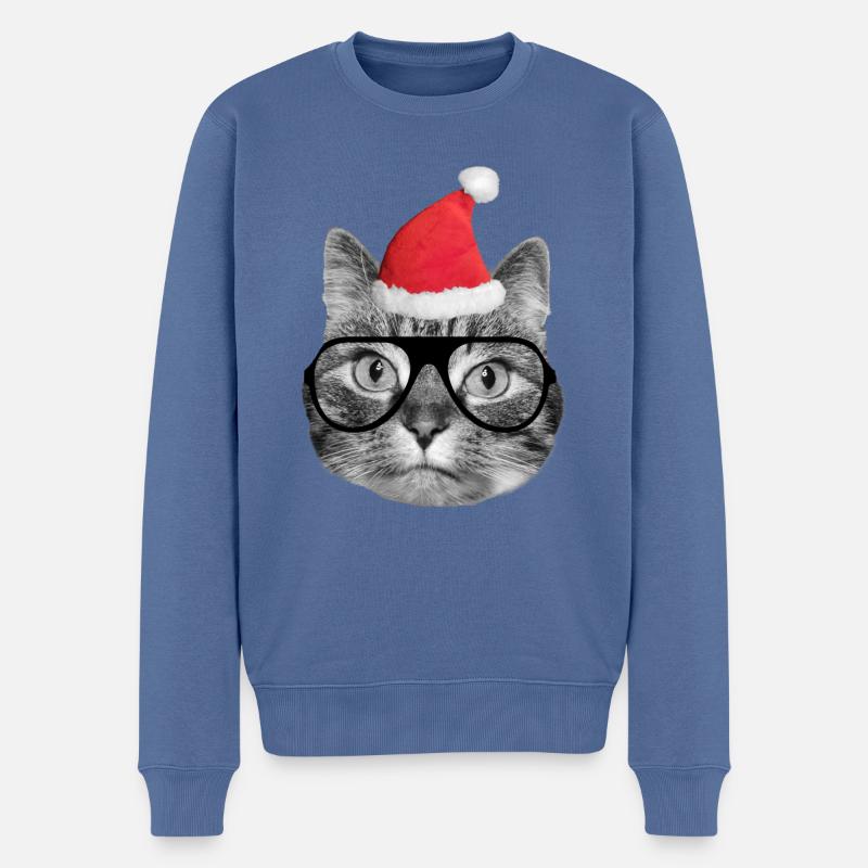 Mignon chat de Noël - Pull Premium bio Homme - bleu pigeon