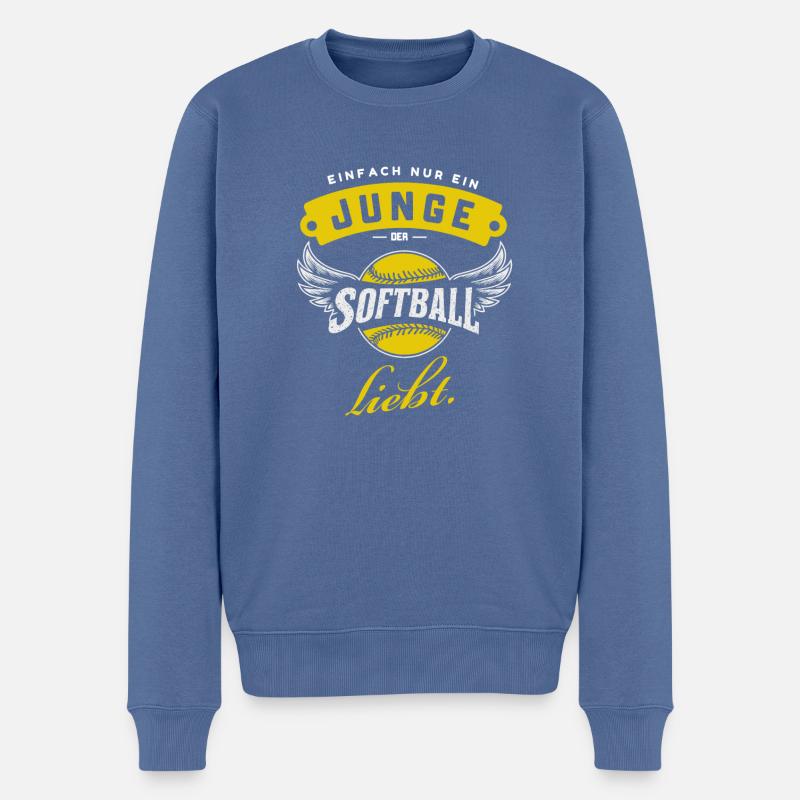 Junge, der Softball liebt - Männer Premium Bio Pullover - Taubenblau