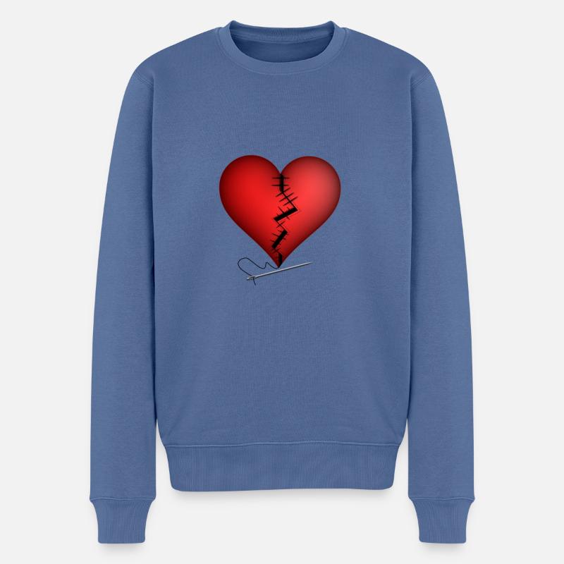 Herzschmerz | gebrochenes Herz wird geflickt - Männer Premium Bio Pullover - Taubenblau