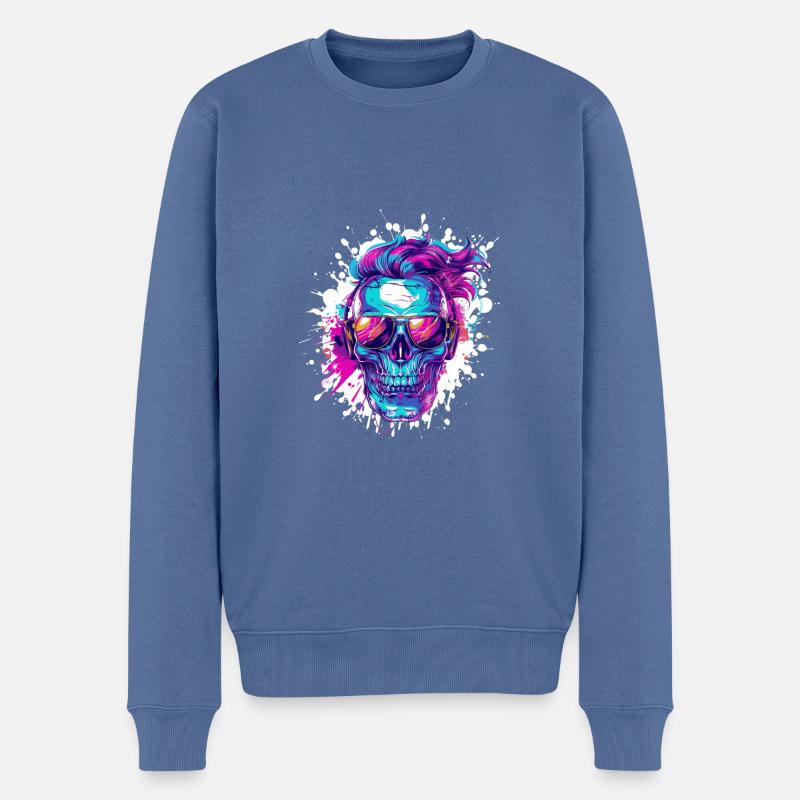 Techno Skull Party - Pull Premium bio Homme - bleu pigeon