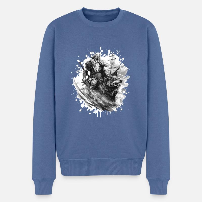 Wikinger Wolf Krieger Valhalla - Männer Premium Bio Pullover - Taubenblau