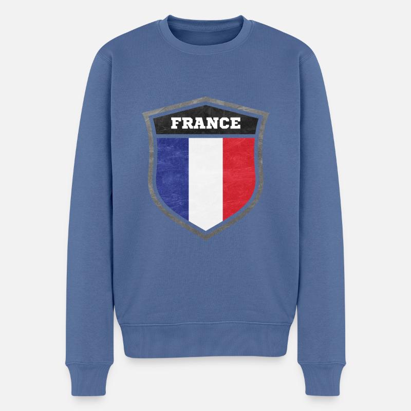 Frankreich Schild Logo Emblem - Männer Premium Bio Pullover - Taubenblau