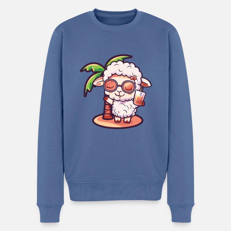 Schaf Sommer Strand Comic - Männer Premium Bio Pullover - Taubenblau