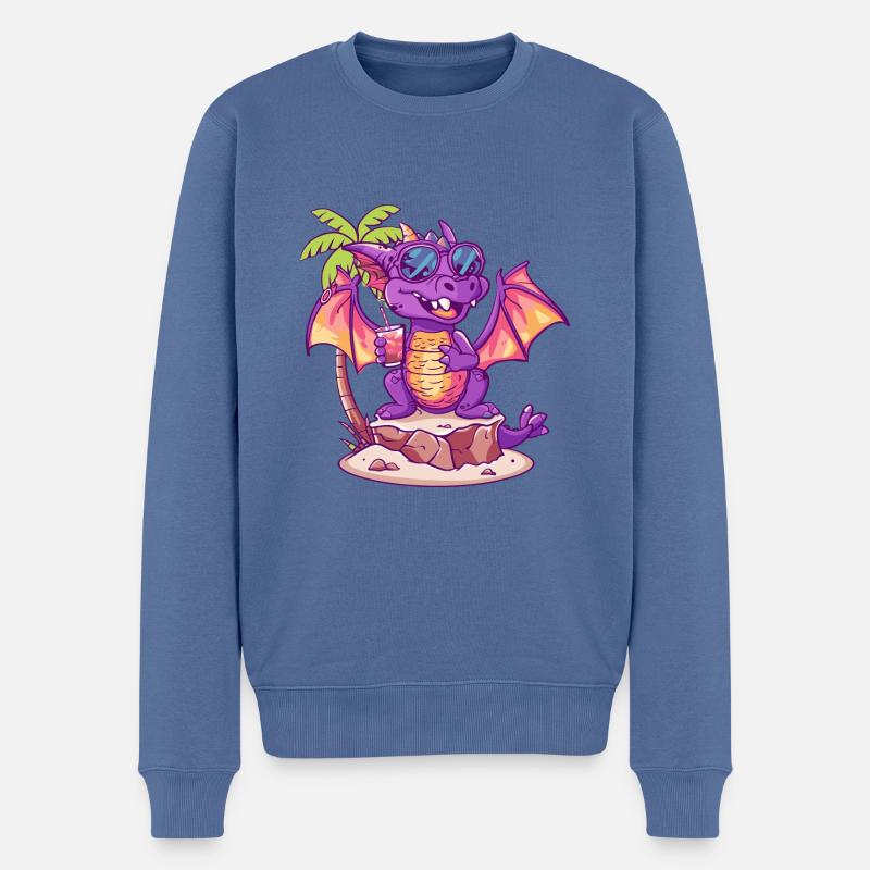 Drache Sommer Strand Comic - Männer Premium Bio Pullover - Taubenblau