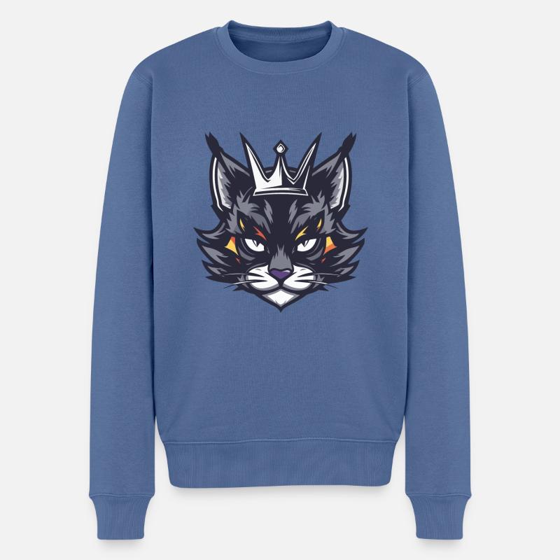 Symbole Chat Tête Couronne - Pull Premium bio Homme - bleu pigeon