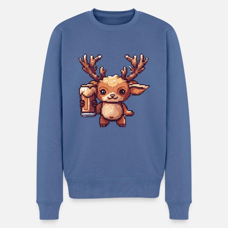 Cerf Bière Pixel - Pull Premium bio Homme - bleu pigeon