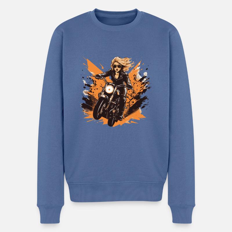 Frau Motorrad Biker Girl - Männer Premium Bio Pullover - Taubenblau