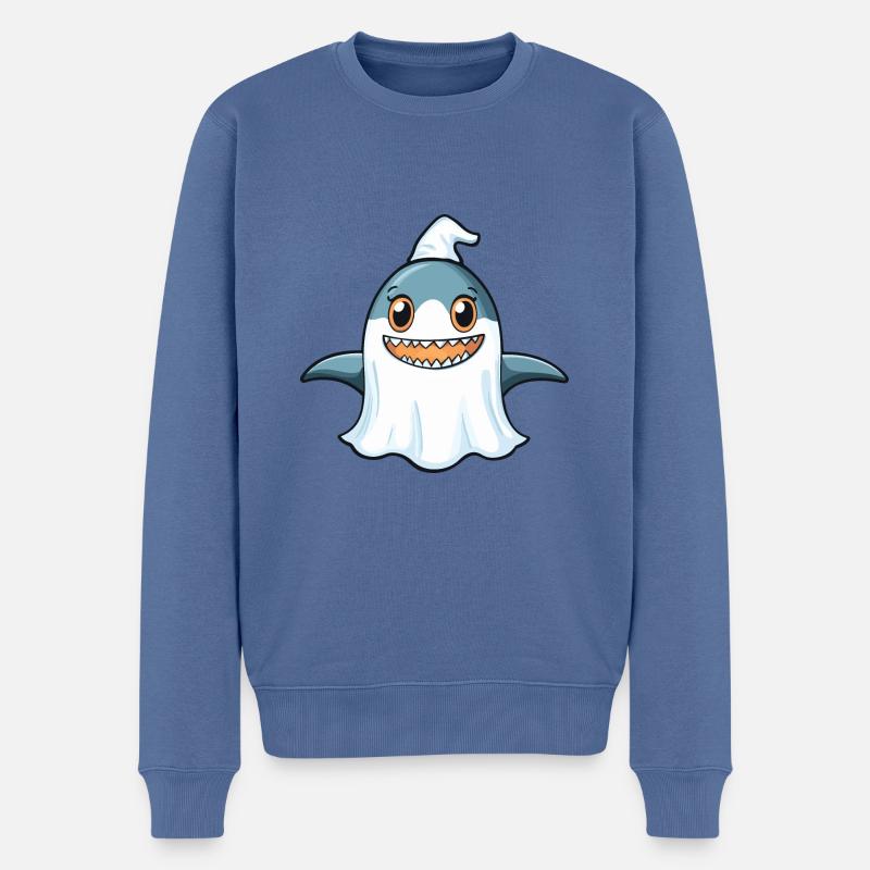 requin Halloween drôle fantôme - Pull Premium bio Homme - bleu pigeon
