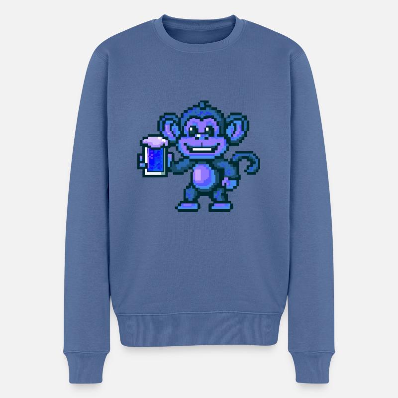 Monkey Beer Party Drôle - Pull Premium bio Homme - bleu pigeon