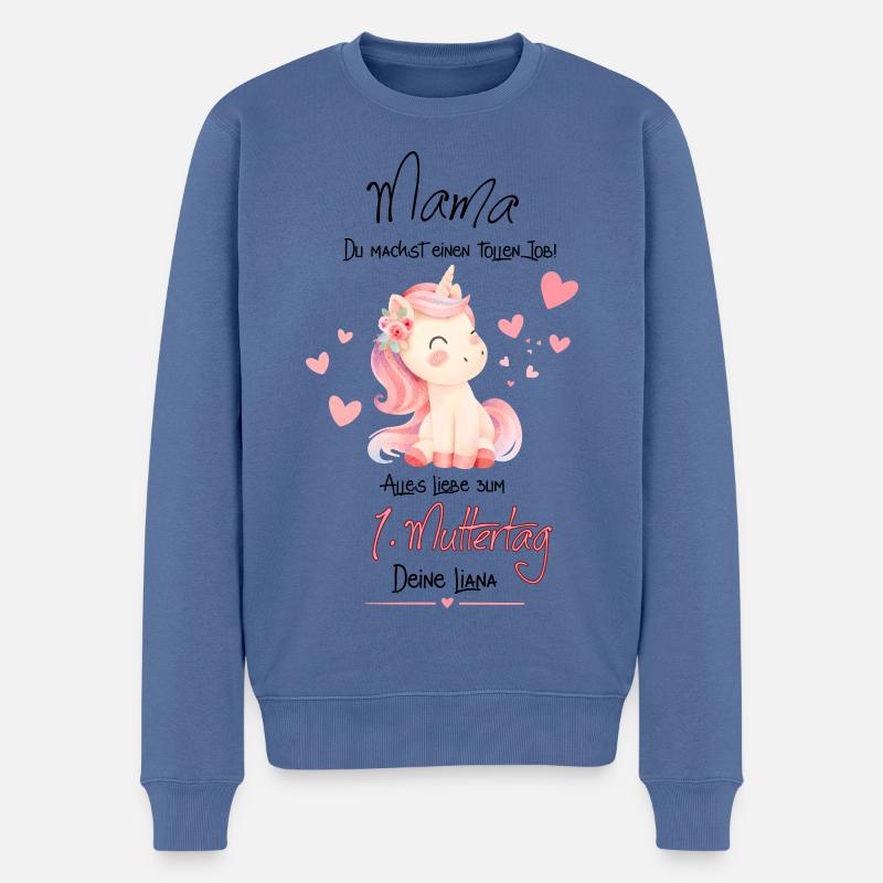 Pastell-Einhorn für Muttertag - Männer Premium Bio Pullover - Taubenblau