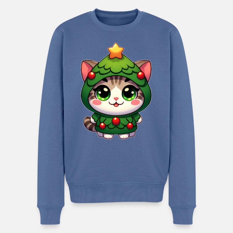Skurrile Katze im Weihnachtskostüm Cartoon - Männer Premium Bio Pullover - Taubenblau