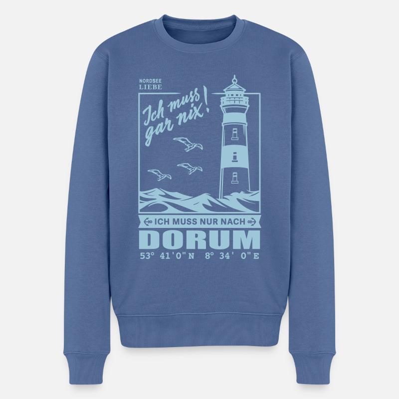 Dorum Koordinaten Nordsee Urlaub Strand Leuchtturm - Männer Premium Bio Pullover - Taubenblau