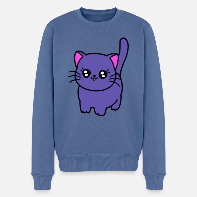Chat violet - Pull Premium bio Homme - bleu pigeon