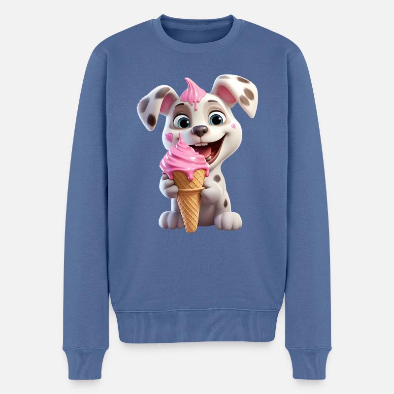 Hund mit Eiscreme - Männer Premium Bio Pullover - Taubenblau