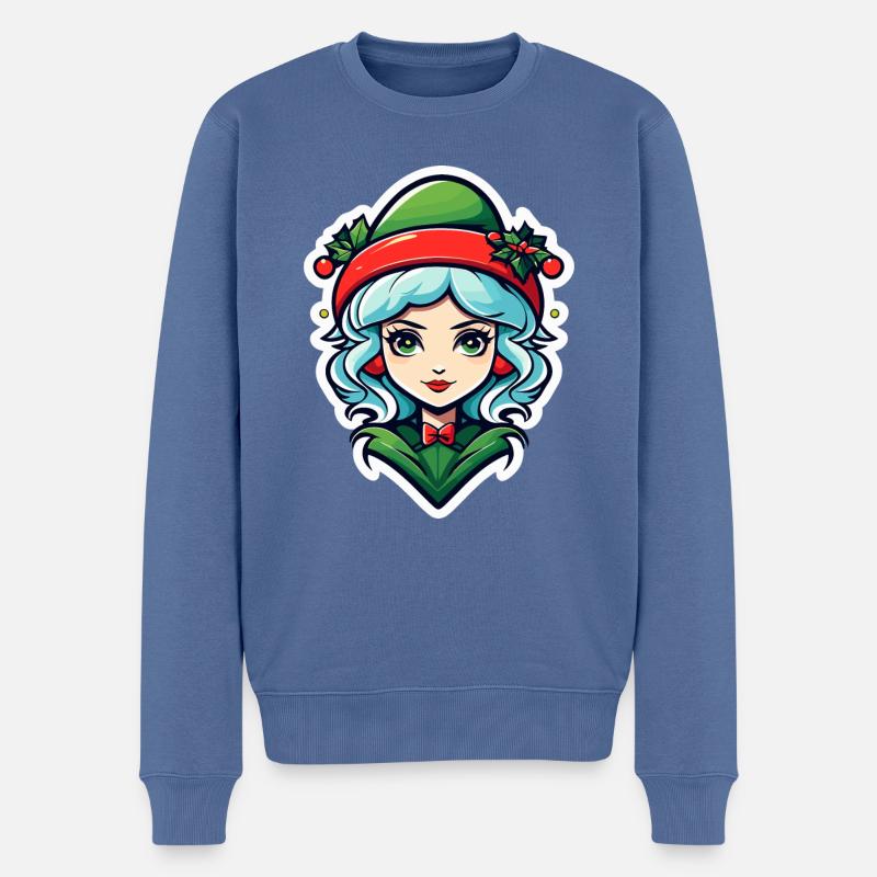 Illustration de Noël elfe - Pull Premium bio Homme - bleu pigeon