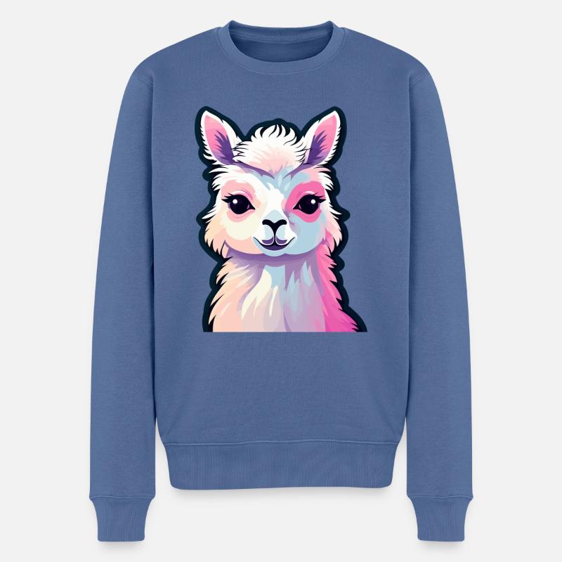 Illustration de lama alpaga - Pull Premium bio Homme - bleu pigeon
