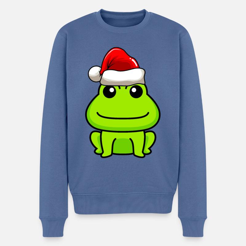 Frosch Comic Weihnachten - Männer Premium Bio Pullover - Taubenblau