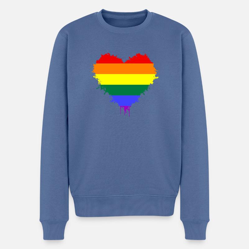 Pride, LGBTQ, cooles Herz mit Regenbogen - Männer Premium Bio Pullover - Taubenblau