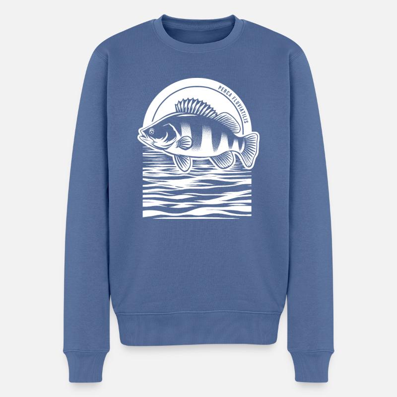 Barsch Angeln Fischen Fisch Flussbarsch - Männer Premium Bio Pullover - Taubenblau