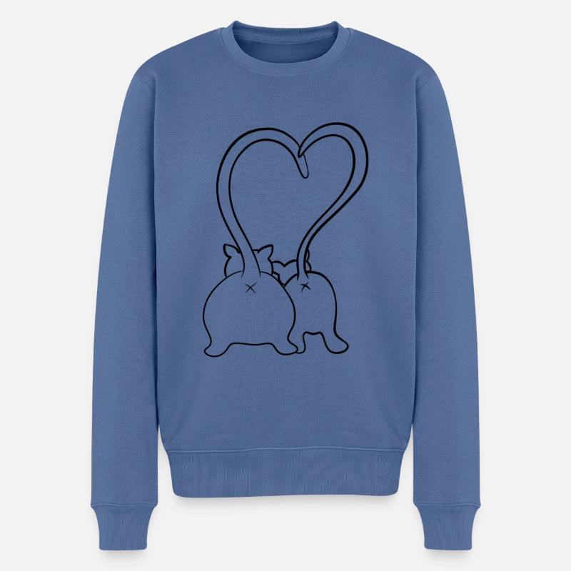 Cats Love schwarz - Männer Premium Bio Pullover - Taubenblau