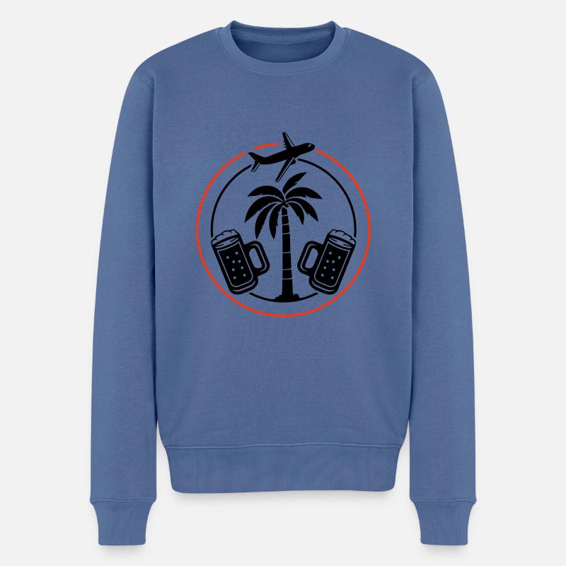 Bière, Palmiers, Vacances, Avion - Pull Premium bio Homme - bleu pigeon