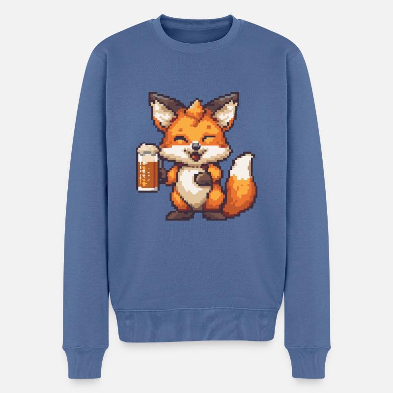Fuchs Bier Pixel - Männer Premium Bio Pullover - Taubenblau