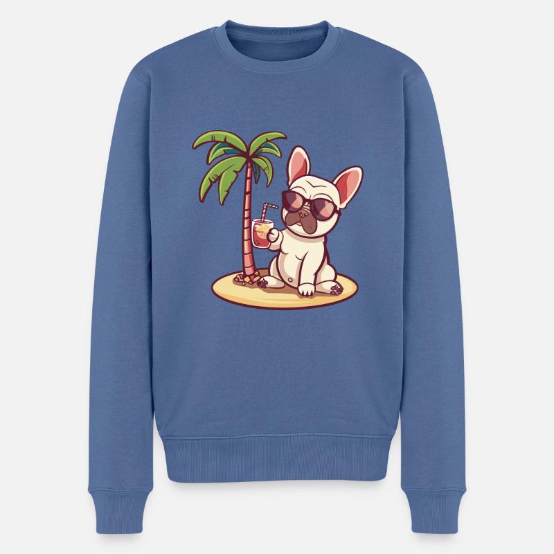 Français Buldog Chien d’été - Pull Premium bio Homme - bleu pigeon