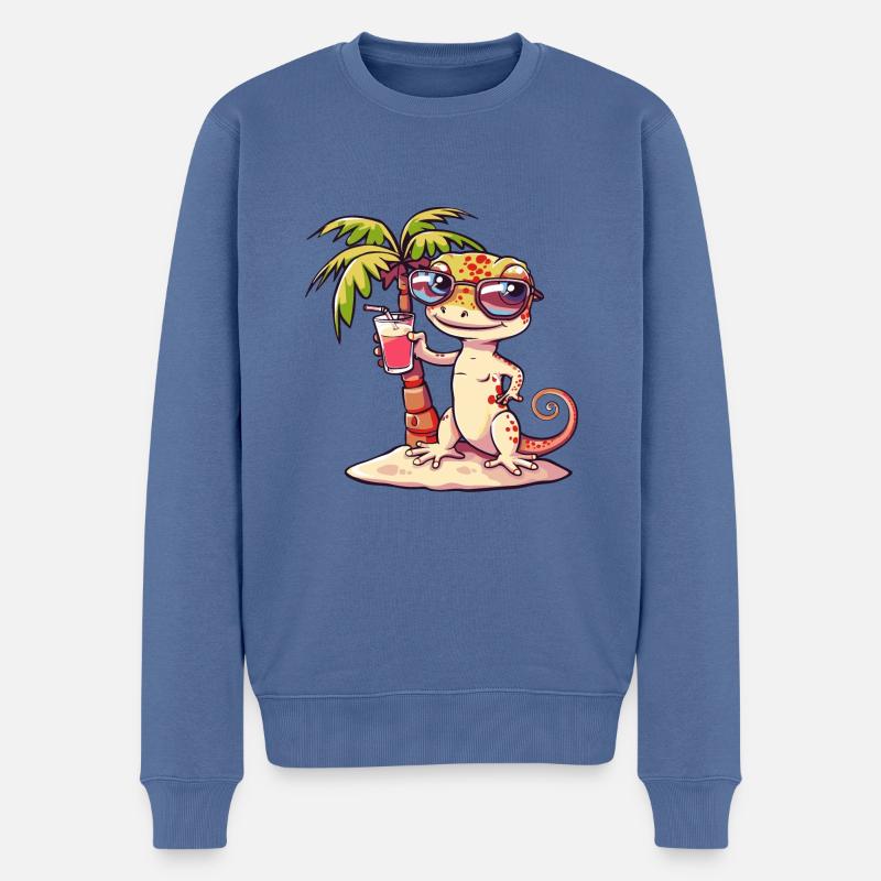 Echse Sommer Strand Comic - Männer Premium Bio Pullover - Taubenblau