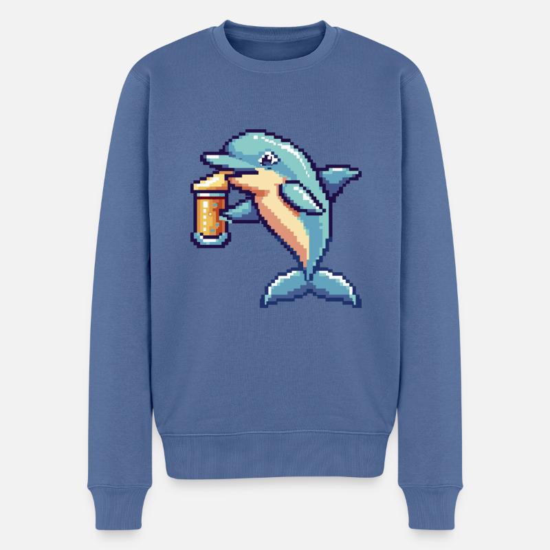Delfin Bier Pixel - Männer Premium Bio Pullover - Taubenblau