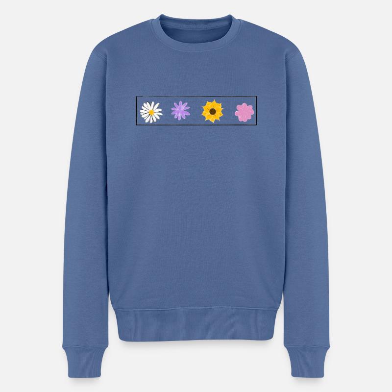 Bunte Blumen - Männer Premium Bio Pullover - Taubenblau