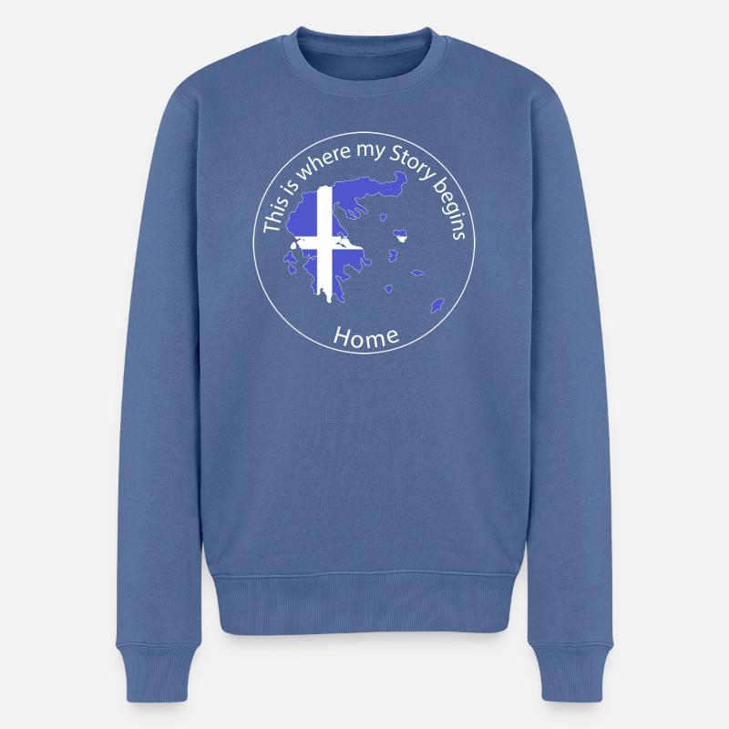 Là où mon histoire commence | Griechenland, Grèce - Pull Premium bio Homme - bleu pigeon