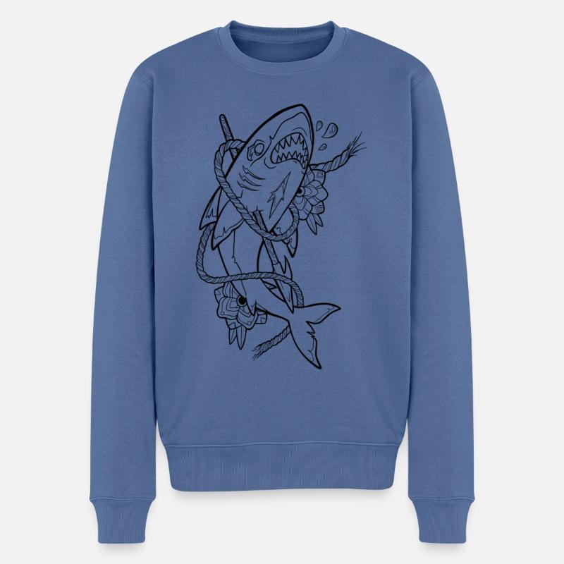 Old School Shark Black - Pull Premium bio Homme - bleu pigeon