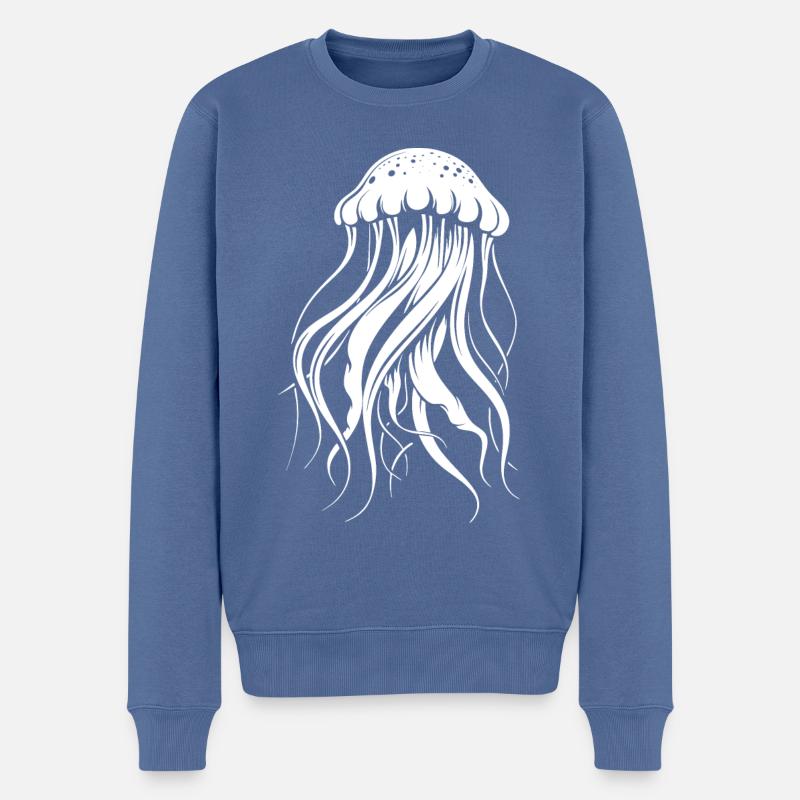 Méduses à tentacules, créatures marines - Pull Premium bio Homme - bleu pigeon