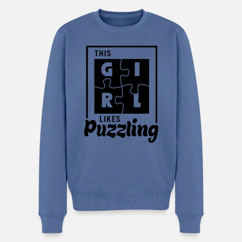 Lustiges Sprichwort „Mädchen mag Puzzle“ - Männer Premium Bio Pullover - Taubenblau