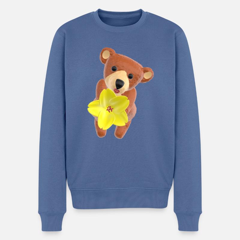 Teddy mit Blume und Kussmund 3D - Männer Premium Bio Pullover - Taubenblau
