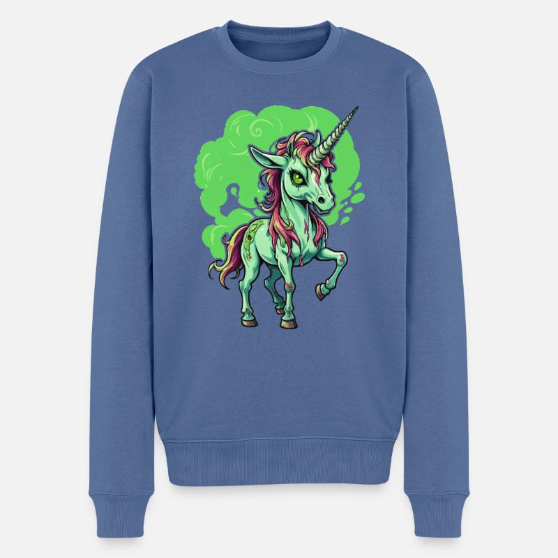 Zombie Einhorn Illustration - Männer Premium Bio Pullover - Taubenblau