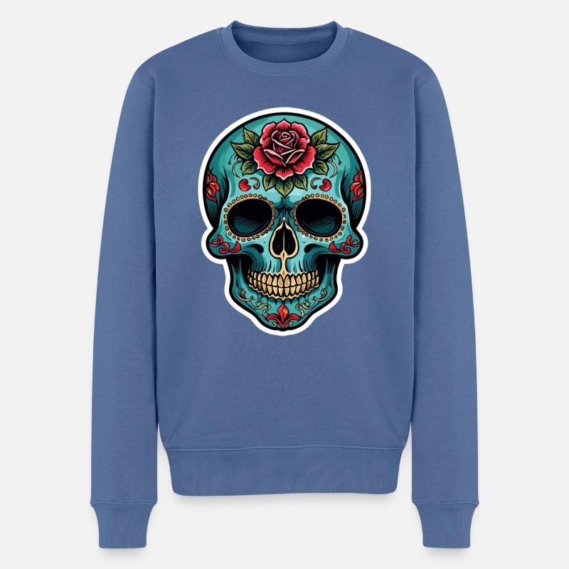Totenkopf Neo Traditional - Männer Premium Bio Pullover - Taubenblau