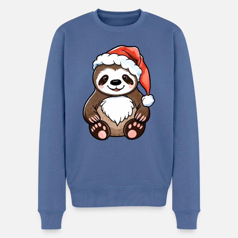Faultier Weihnachten Zeichnung - Männer Premium Bio Pullover - Taubenblau