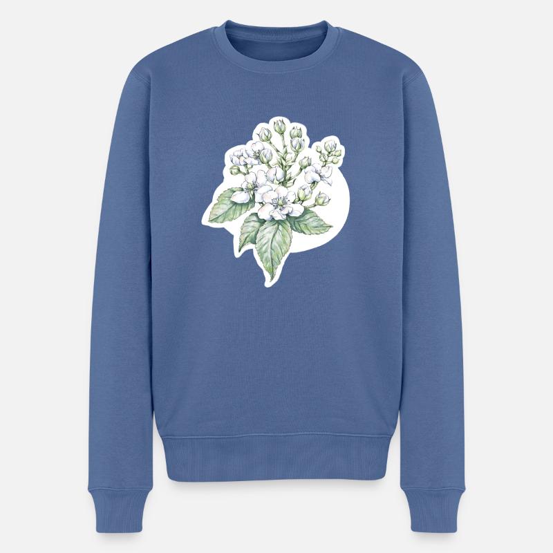 Brombeerblüte - Zeichnung - Männer Premium Bio Pullover - Taubenblau