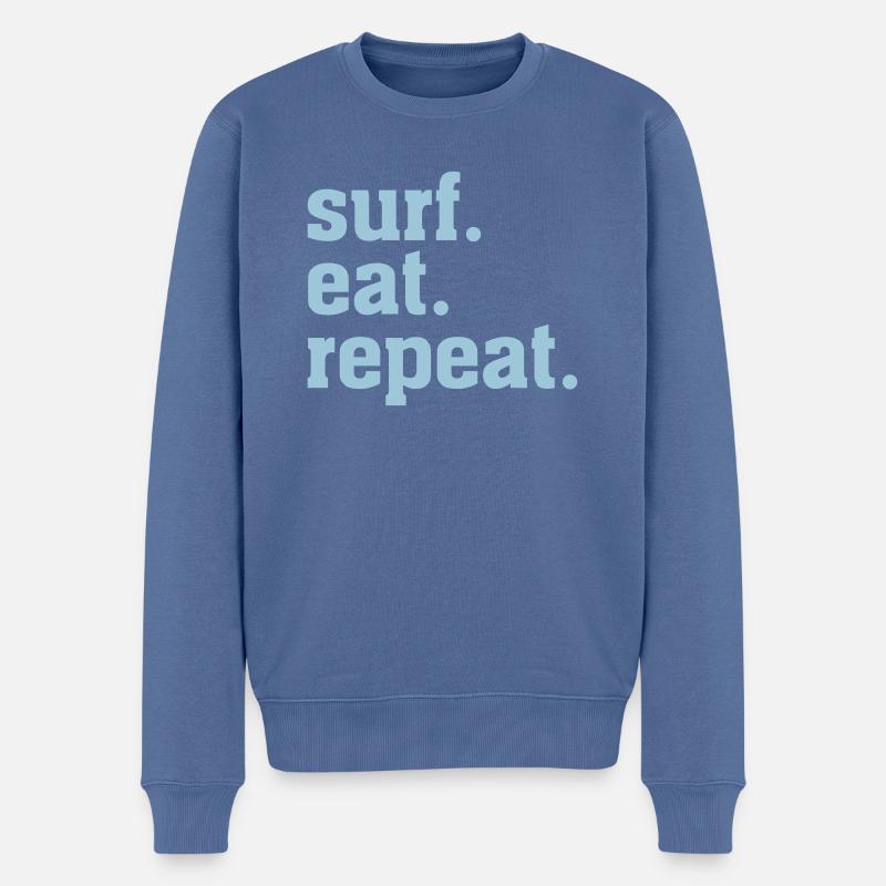 « surf eat repeat » par StokedSurf - Pull Premium bio Homme - bleu pigeon